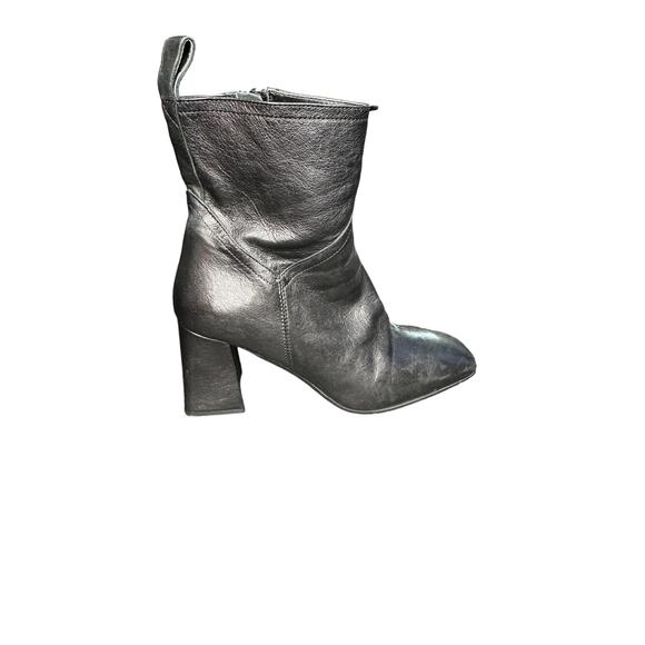 Napoleoni Black Side Zip Square Toe Block Heel‎ Leather Ankle Boots Size 8 - Picture 6 of 8